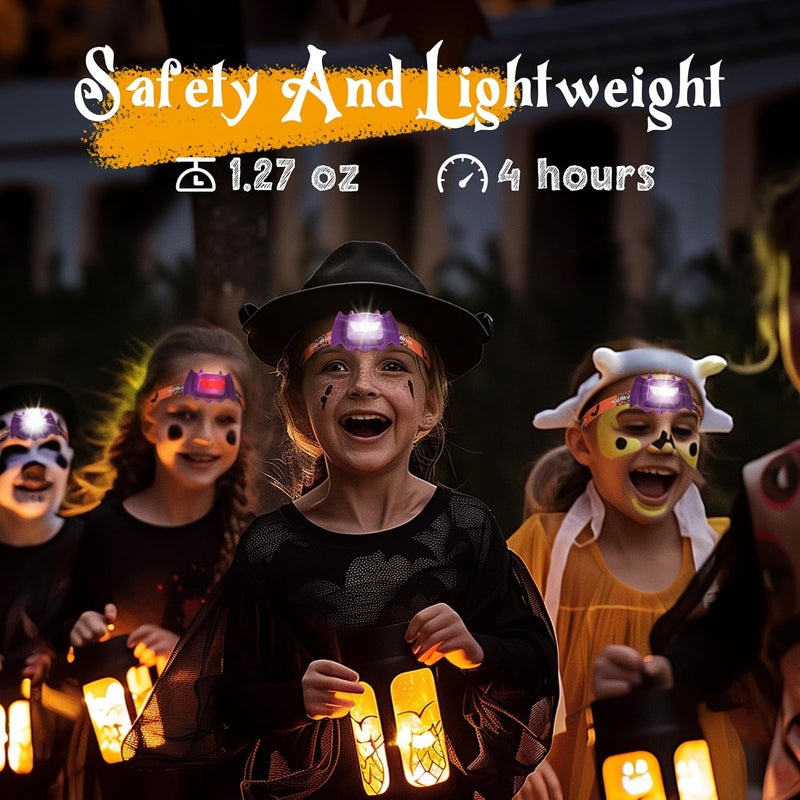 EverBrite Halloween Bat Headlamps Halloween Gifts, 5 Pack Head Lamps with Warm/Red/Strobe 3 Modes, Headlights for Halloween Party and Decorations - Image 4